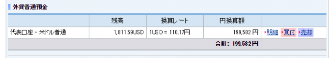 外貨普通預金の口座状況