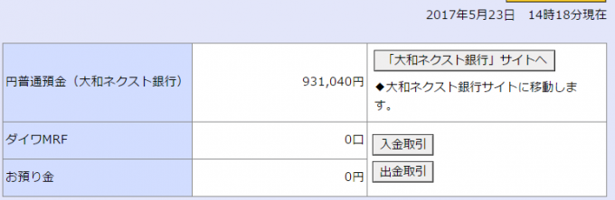 大和ネクスト銀行に入っている金額