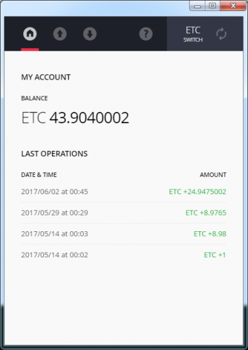 ledger app、イーサリアムクラシックの管理画面