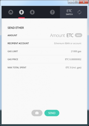 ledger app、イーサリアムクラシックの送信画面