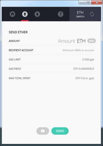 ledger app、イーサリアムの送信画面
