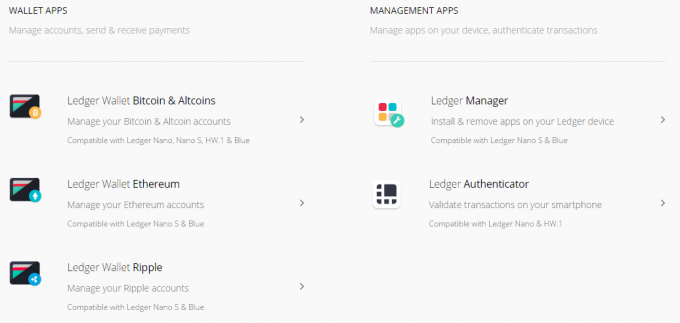 ledger社、公式ダウンロードページ