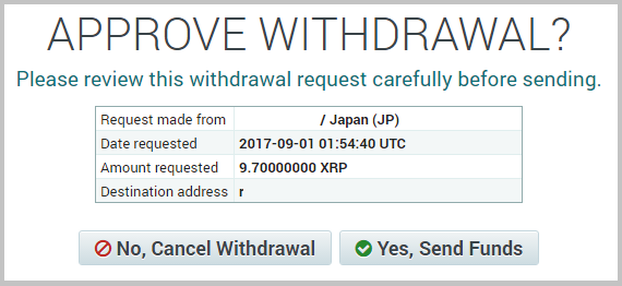 poloniexで送金時にでてくる「aprove withdrawal」の確認画面