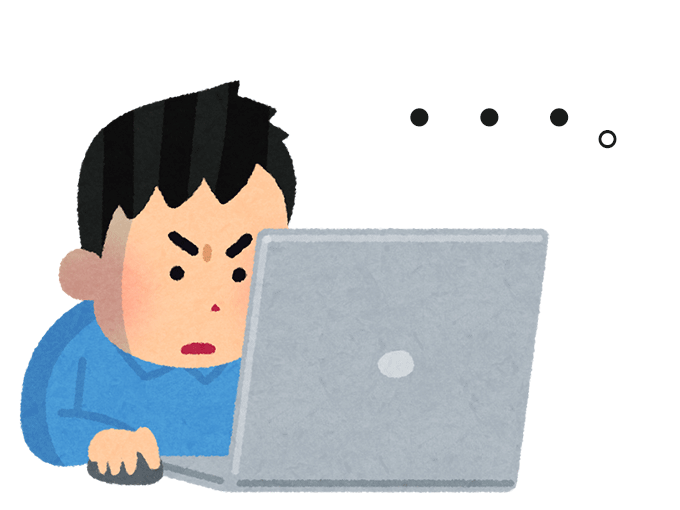 動作が遅いパソコンの前で固まる男性ノイラスト