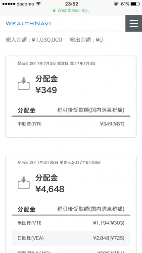 7月に払われた分配金