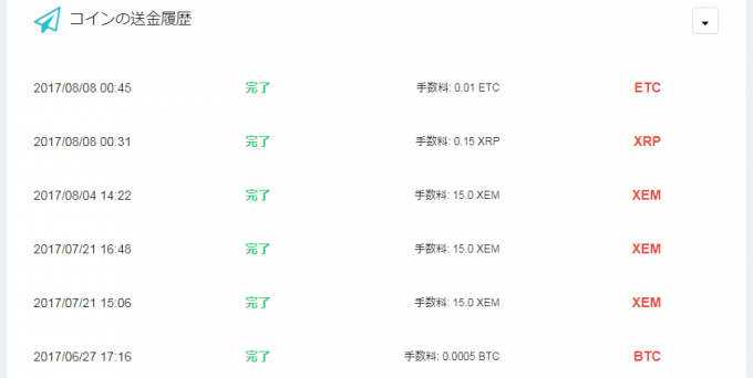 ビットコイン・アルトコイン送金履歴