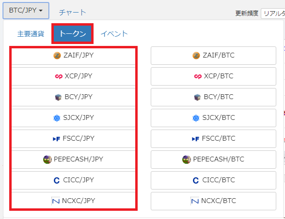 ザイフで取引できる主要トークン