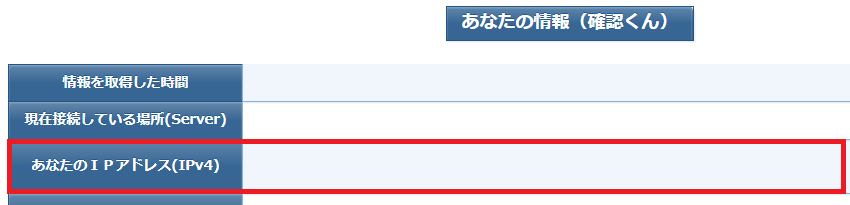 確認君で表示した自分のグローバルIPアドレス