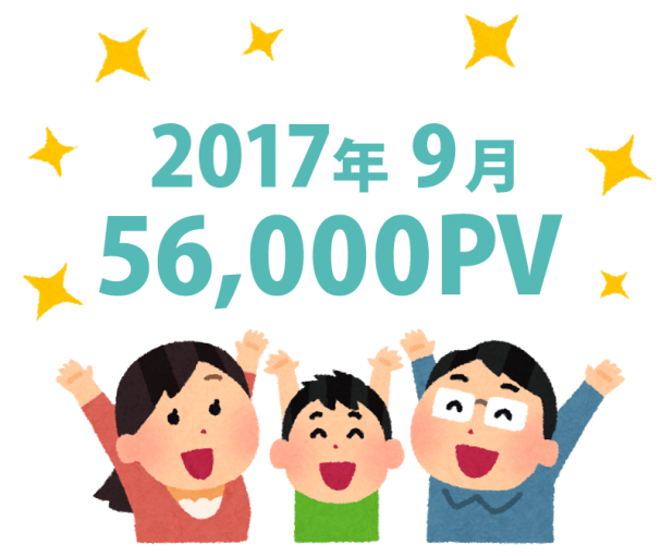 2017年9月のページビューを喜ぶ人のイラスト。56,000PV突破