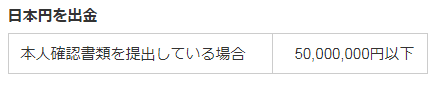 本人確認をしている場合（50,000,000円まで出金可能）