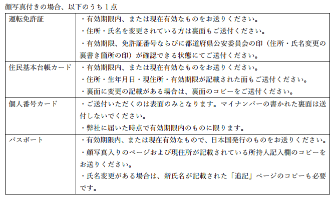 必要な本人確認書類