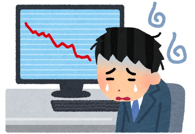 株価が下落して落胆する男性のイラスト