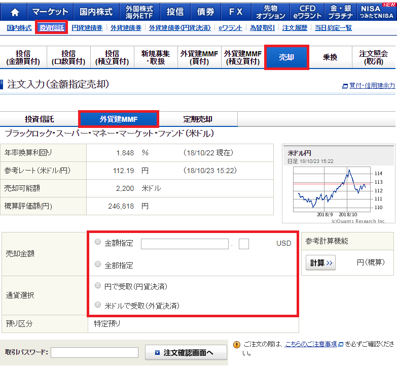 外貨建てMMF解約方法