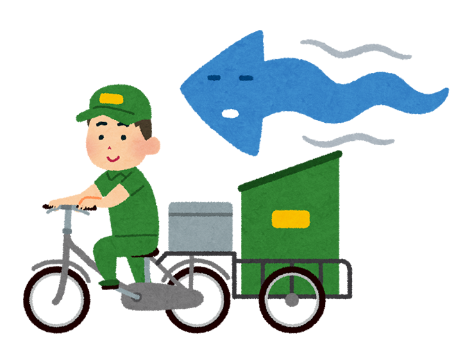 自転車の宅配業者と遅くやる気のなさそうな矢印のイラスト