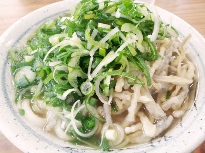 山盛りのねぎがのったうどん