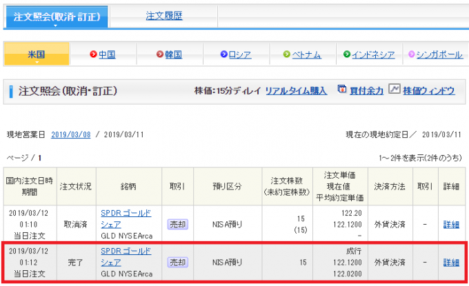 ETF注文管理画面