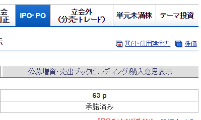 63回外れ続けたIPOの管理画面に表示された63Pの表記。