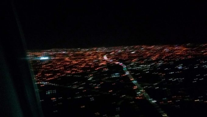 台湾の夜景（着陸前の飛行機から）