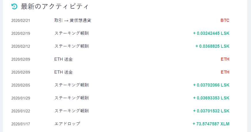 LSKのステーキング報酬が振り込まれてた